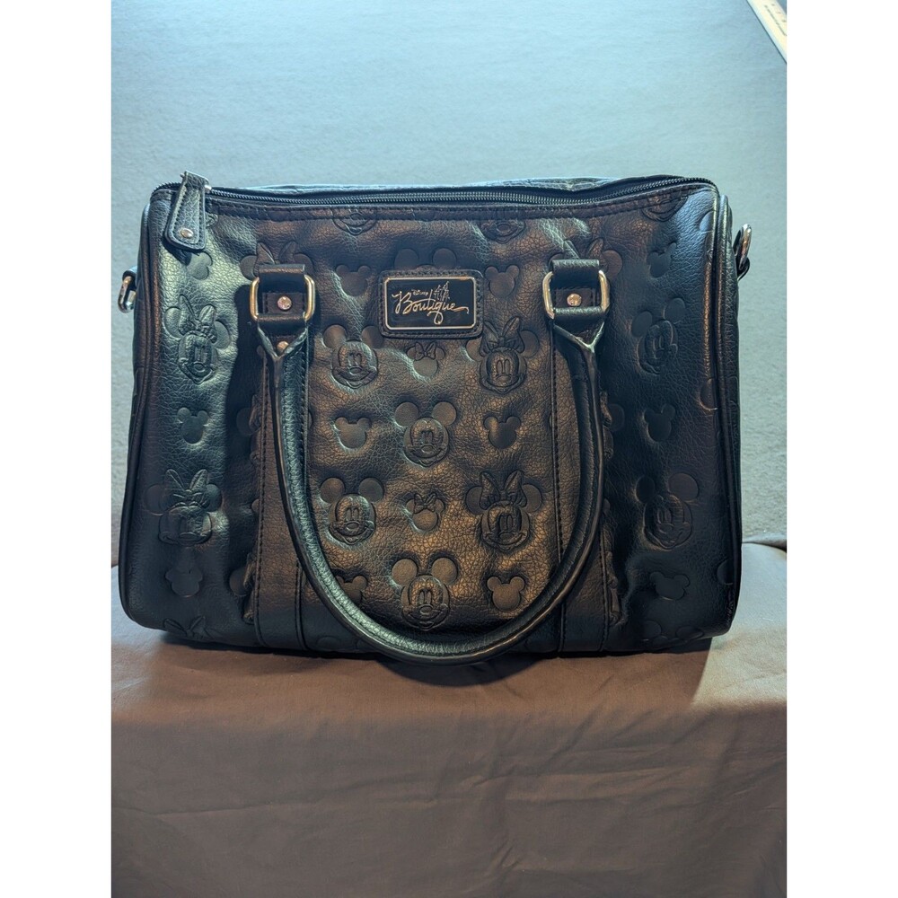 Disney Parks Loungefly Mickey Minnie Mouse Embossed Black Satchel Handbag Purse